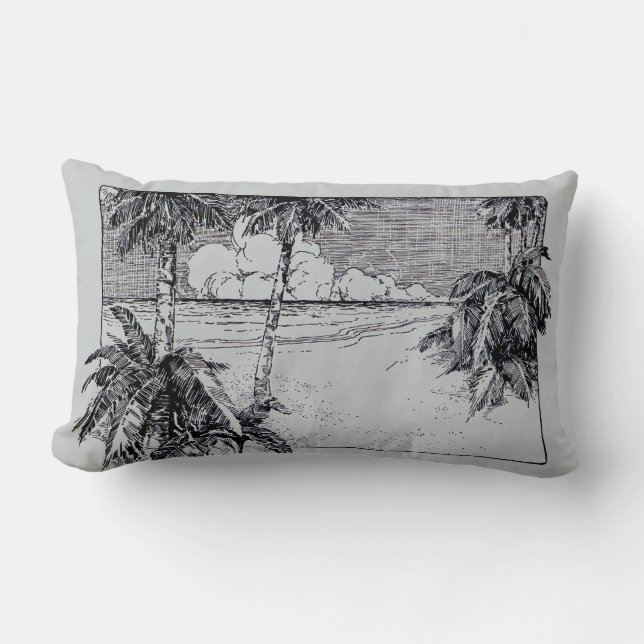 Rectangle Vintage Tropical Beach Etching Coussin (Recto)