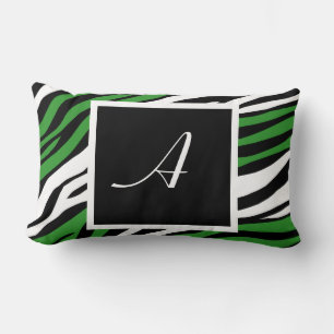 Rectangle Zebra Print Green Mix Monogram Lumbar Coussin