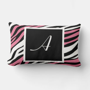 Rectangle Zebra Print Pink Mix Monogram Lumbar Coussin