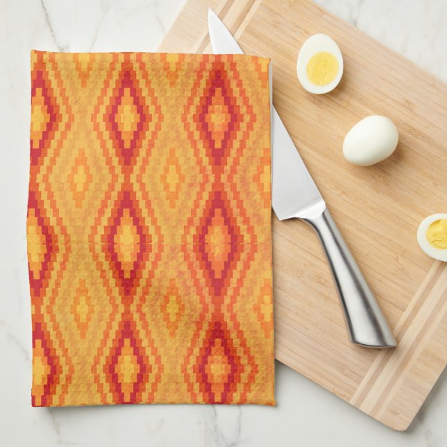 Rectangles 2 diamonds pattern warm tones  kitchen towel (Quarter Fold)