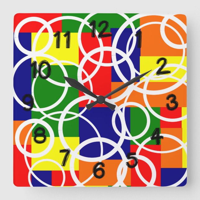 Rectangles and Rings  Square Wall Clock (Front)