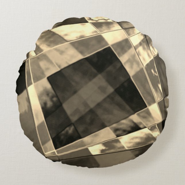 Rectangles inclined in tones timber or beige? round pillow (Front)
