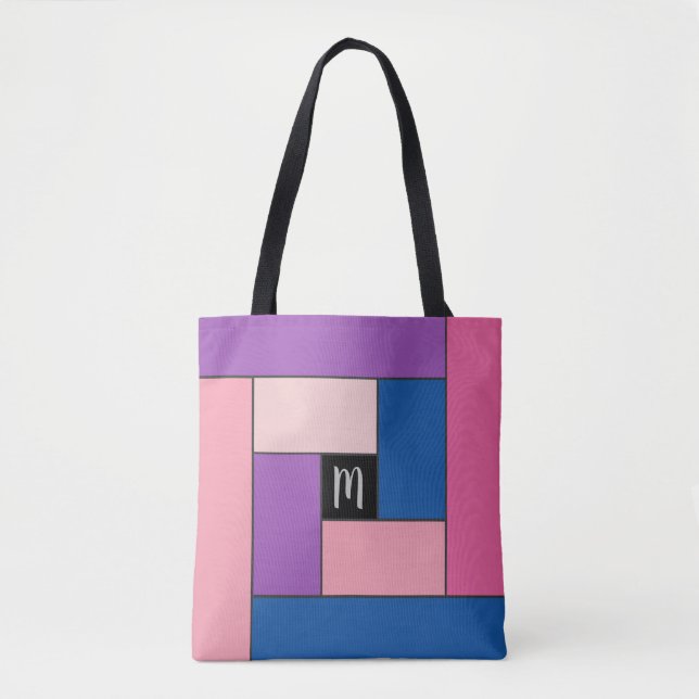 Rectangles Pattern (ver1) with Custom Monogram Tote Bag (Front)