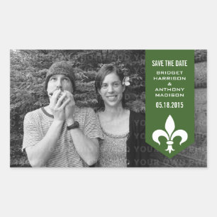 Rectangulaire Bannière verte Chic Flourish Save the Date Sticker