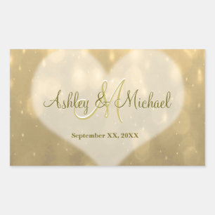 Rectangulaire Gold Bokeh   Sticker Monogram Mariage