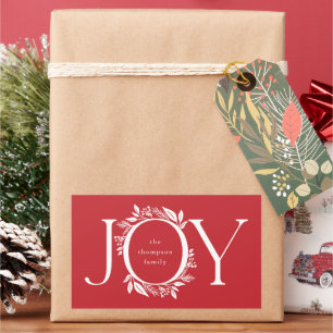 Rectangulaire Joy Wreath Holiday Christmas Red Gift Tag Sticker