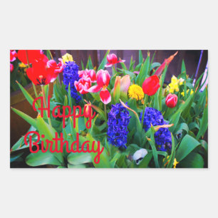 Rectangulaire Joyeux Anniversaire Fleurs de Printemps #3 Sticker