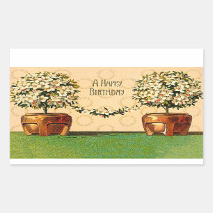 Rectangulaire Joyeux Anniversaire Vintage Sticker Pots Flower
