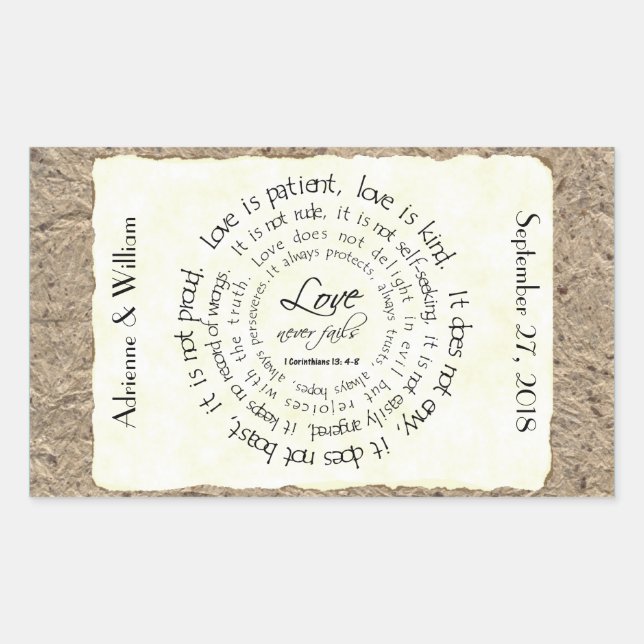 Rectangulaire L'amour est patient, Sticker Mariage de texte circ (Devant)
