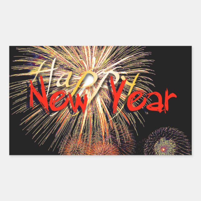 Rectangulaire Red Fireworks Happy New Year 2024 R Sticker (Devant)