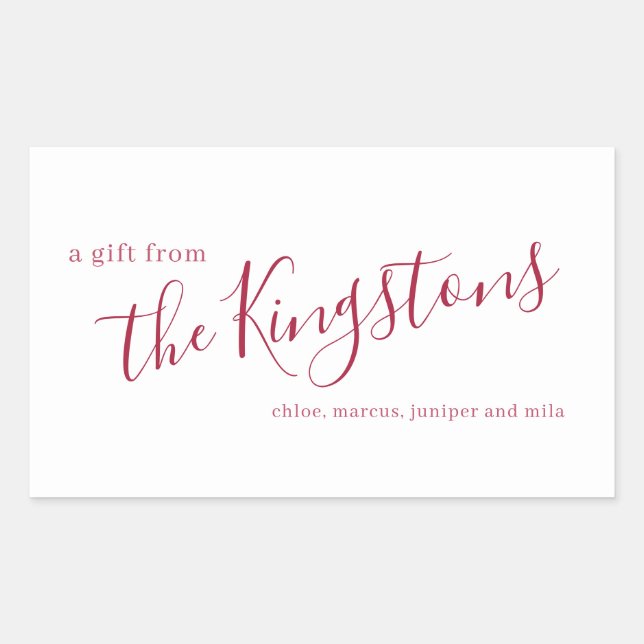 Rectangulaire Scarlet Nom de famille Script Sticker rectangulair (Devant)