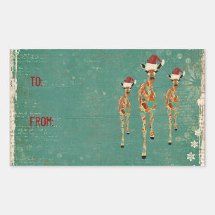 Rectangulaire Sticker cadeau Ambre Festif & Azure Giraffes