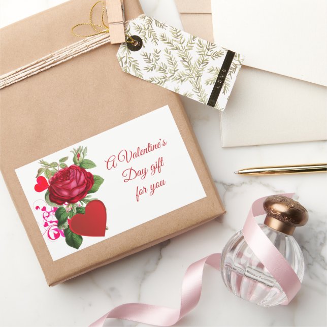 Rectangulaire Sticker de la Saint Valentin Rose Rouge (Cadeaux)