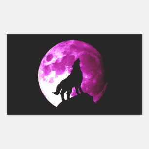 Rectangulaire Sticker de loup hurlant à la lune