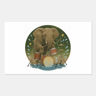 Rectangulaire Sticker : Elephant Jouer des tambours dans un bain