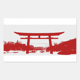 Rectangulaire Sticker en silhouette de la porte rouge Torii