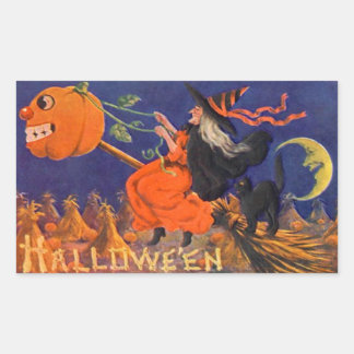 Rectangulaire Sticker Halloween vintage | Chat de sorcière