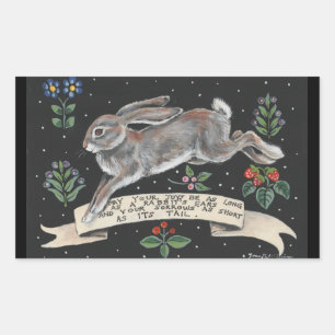 Rectangulaire Sticker Inspirationnel Lièvre de lapin Floral noir