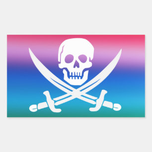 Rectangulaire Sticker Jolly roger pirate arc-en-ciel