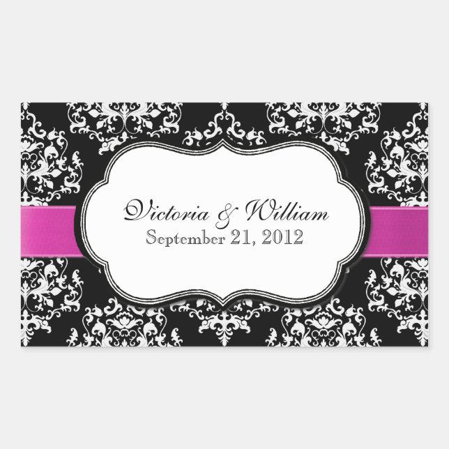 Rectangulaire Sticker Mariage damassé Personnalisé Élégant (Devant)