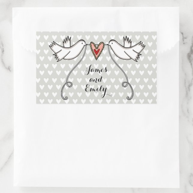 Rectangulaire Sticker Mariage pour colombes blanches personnalis (Sac)