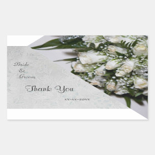 Rectangulaire Sticker Merci Mariage de bouquet de Roses blanches