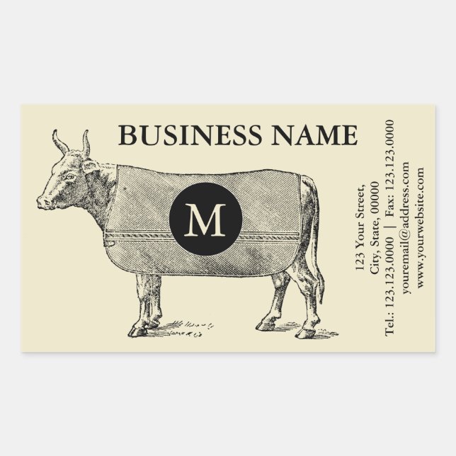 Rectangulaire Sticker Monogramme de couverture de vache d'illust (Devant)
