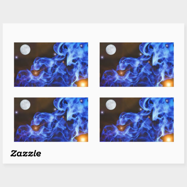 Rectangulaire Sticker Moon Stars Space Art (Feuille)