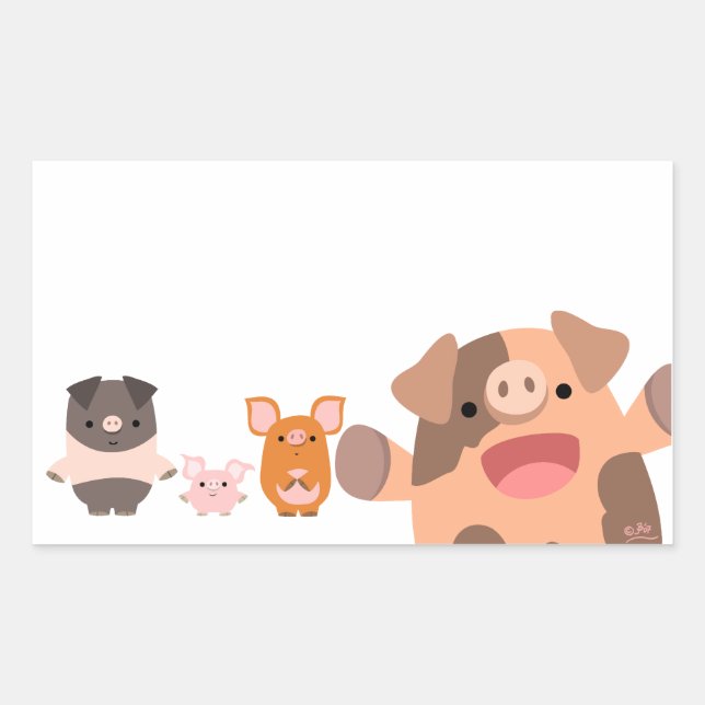 Rectangulaire Sticker pour cochons de dessin mignon (Devant)