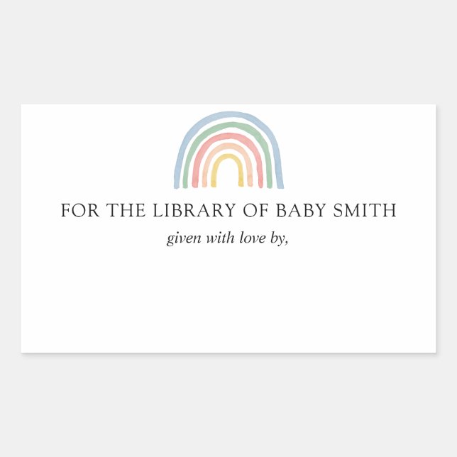 Rectangulaire Sticker pour plaque de Baby shower arc-en-ciel (Devant)