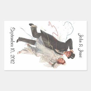 Rectangulaire Sticker Retro Mariage mariée Groom Happy Couple