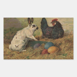 Rectangulaire Sticker Sweet Antique Easter Bunny oeufs poulets