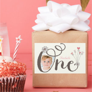 Rectangulaire Sticker Whimsical One Cute Girl 1er Anniversaire