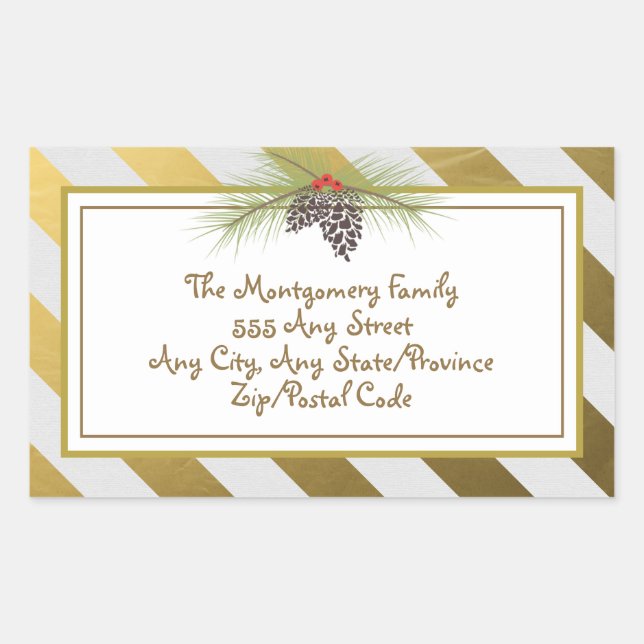 Rectangulaire Stripes d'or - Sticker de Noël Carré (Devant)