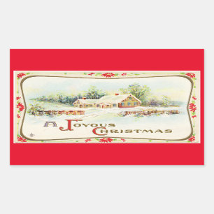 Rectangulaire Vintage Un Sticker De Noël Joyeux