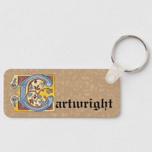 Rectangular Blue and Red Ivy Illuminated Letter C Keychain