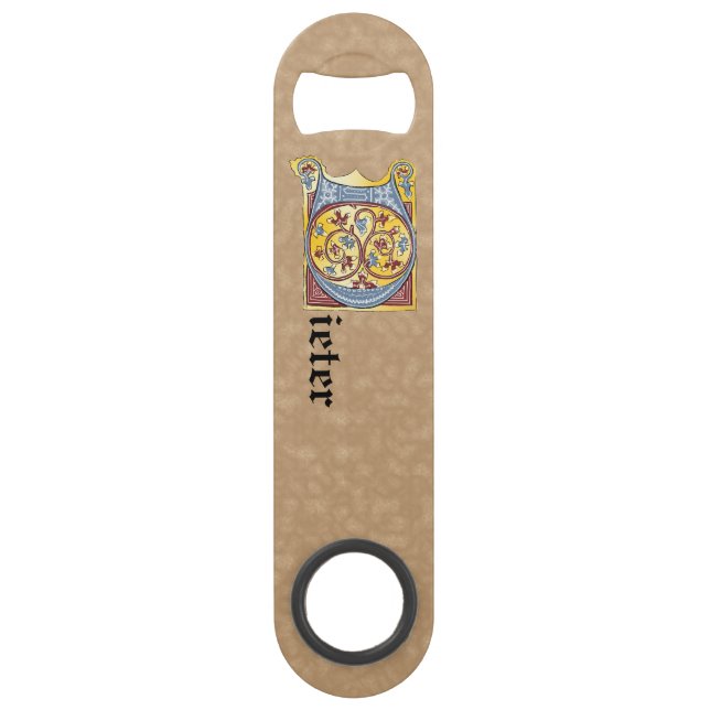 Rectangular Blue and Red Ivy Illuminated Letter D Bar Key (Front)