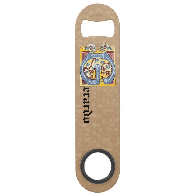 Rectangular Blue and Red Ivy Illuminated Letter G Bar Key (Front)