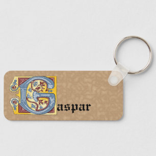 Rectangular Blue and Red Ivy Illuminated Letter G Keychain