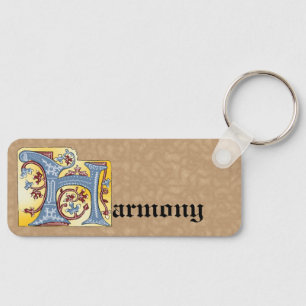 Rectangular Blue and Red Ivy Illuminated Letter H Keychain
