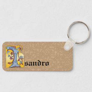 Rectangular Blue and Red Ivy Illuminated Letter I Keychain