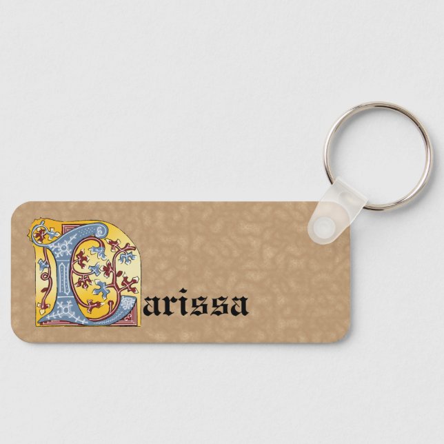 Rectangular Blue and Red Ivy Illuminated Letter L Keychain (Front)
