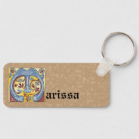Rectangular Blue and Red Ivy Illuminated Letter M