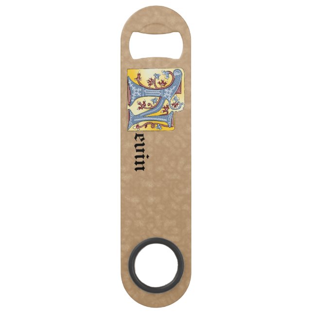 Rectangular Blue and Red Ivy Illuminated Letter N Bar Key (Front)