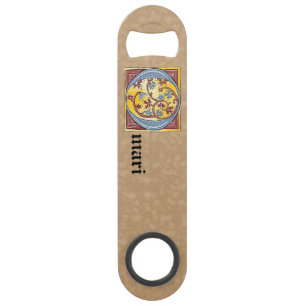 Rectangular Blue and Red Ivy Illuminated Letter O Bar Key