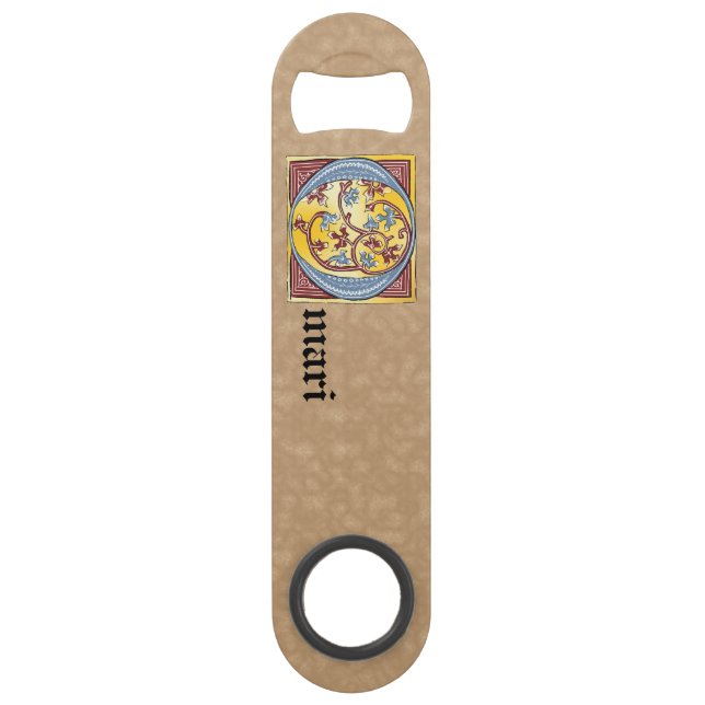 Rectangular Blue and Red Ivy Illuminated Letter O Bar Key (Front)