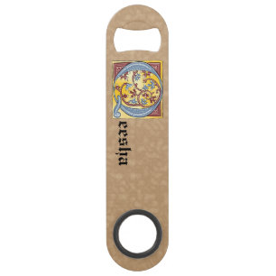 Rectangular Blue and Red Ivy Illuminated Letter Q Bar Key