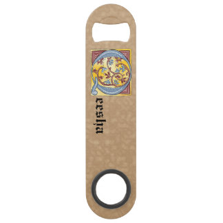 Rectangular Blue and Red Ivy Illuminated Letter Q Bar Key