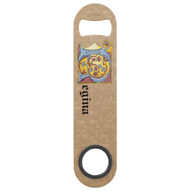 Rectangular Blue and Red Ivy Illuminated Letter R Bar Key (Front)