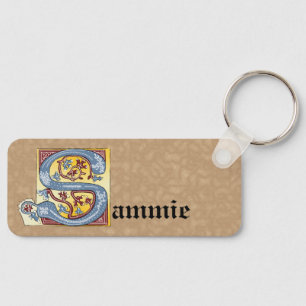 Rectangular Blue and Red Ivy Illuminated Letter S Keychain